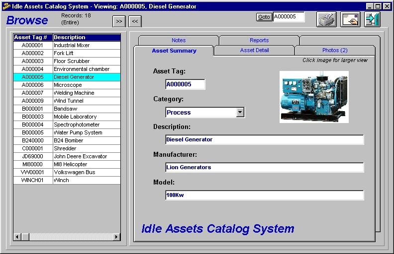 Idle Assets Catalog System